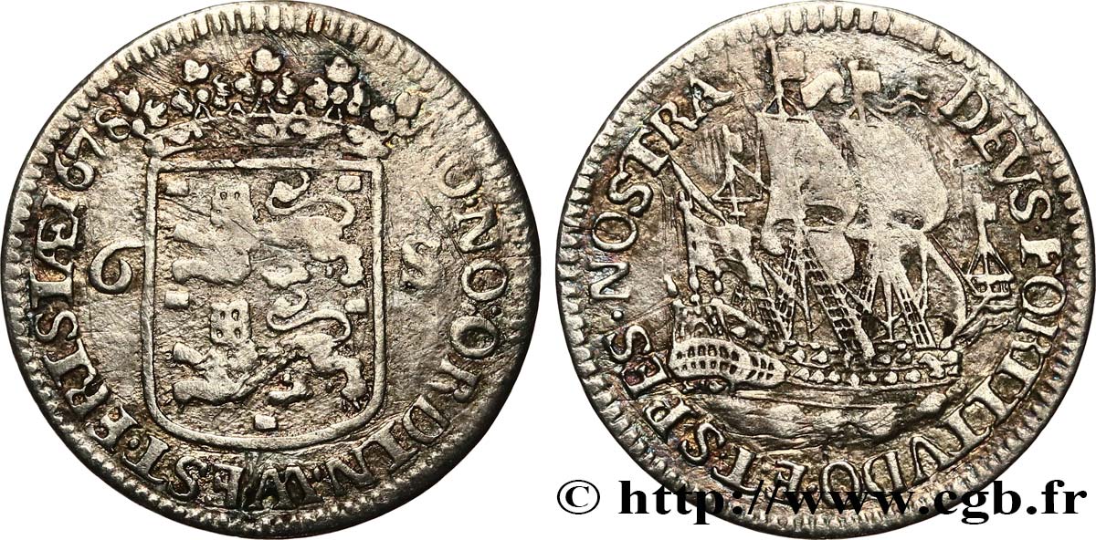 PAYS-BAS - PROVINCES-UNIES 6 Stuivers - Friesland Ouest 1678  TB+/TTB 