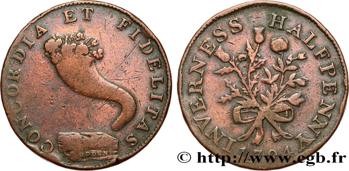 BRITISH TOKENS OR JETTONS 1/2 Penny Inverness (Ecosse)  1794  VF 