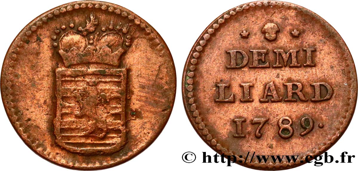 LUXEMBOURG 1/2 Liard emblème couronné 1789 Bruxelles TTB 