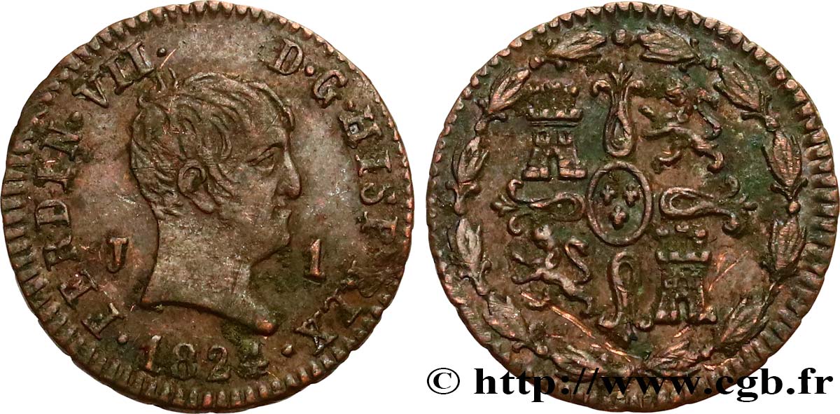 SPAGNA 1 Maravedi Ferdinand VII 1824 Jubia BB 