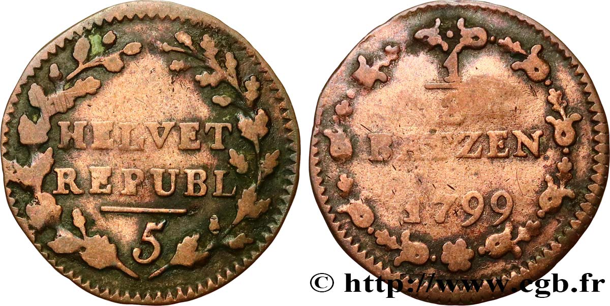 SWITZERLAND - HELVETIC REPUBLIC 1/2 Batzen  1799 Berne - B VF 