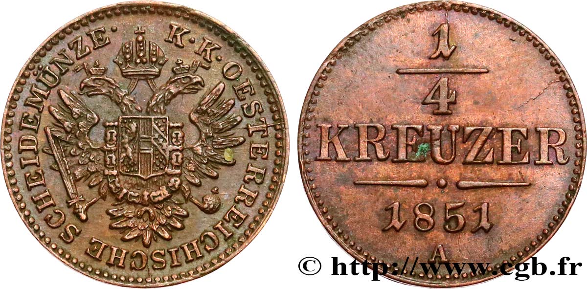 AUSTRIA 1/4 Kreuzer aigle bicéphale 1851 Vienne BB 