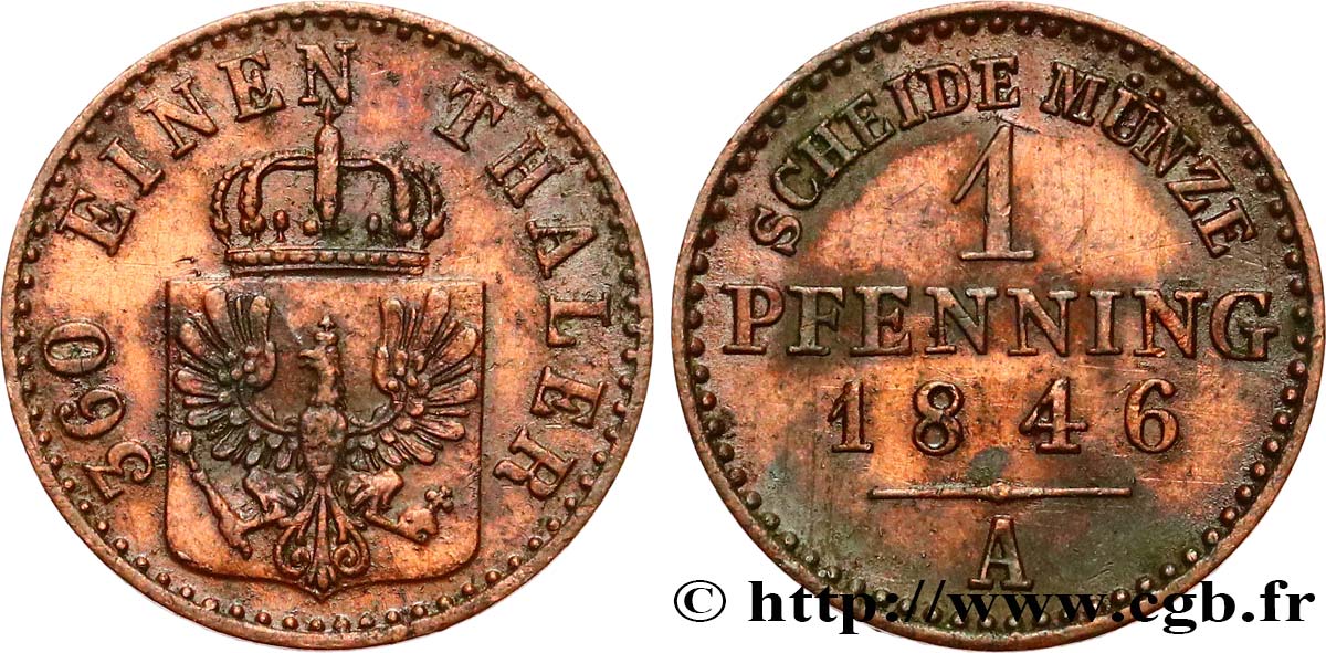 ALLEMAGNE - PRUSSE 1 Pfenning Royaume de Prusse 1846 Berlin TTB 