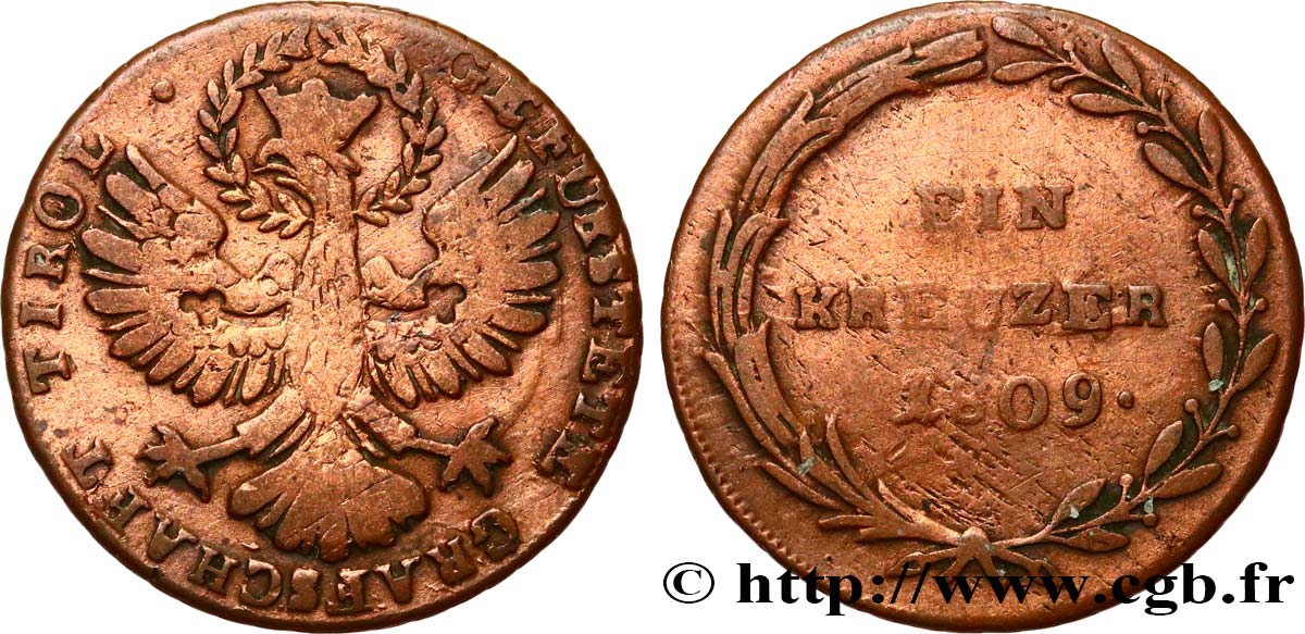 AUSTRIA - REVUELTA DEL TIROL 1 Kreuzer 1809 Hall BC+ 