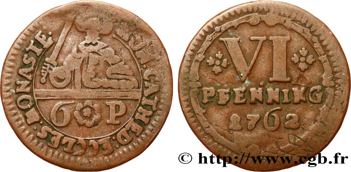 GERMANY - MUNSTER 6 Pfenning 1762  VF 