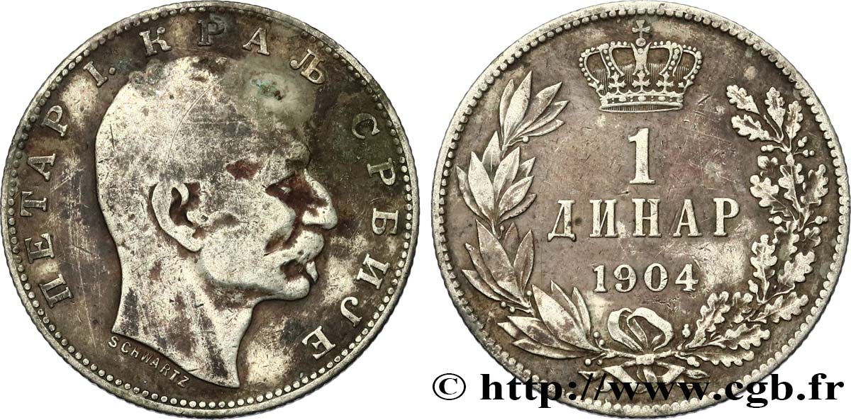 SERBIEN 1 Dinar Pierre Ier 1904 Paris S 