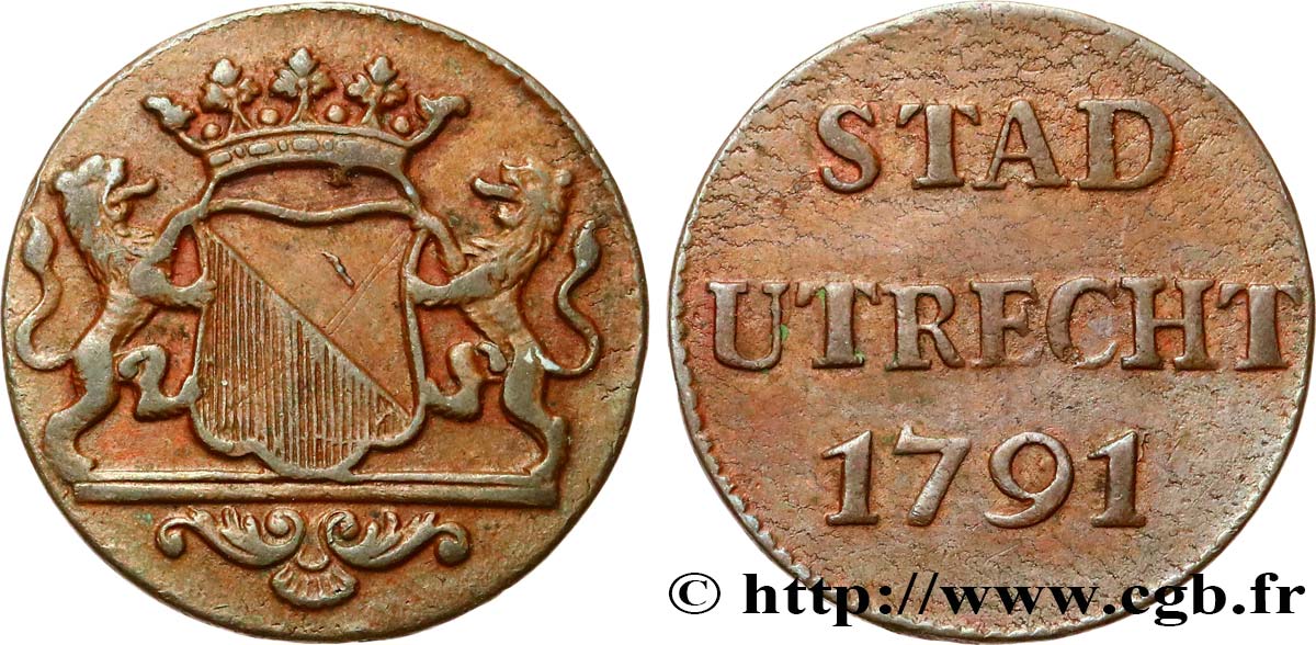 NETHERLANDS - UNITED PROVINCES 1 Duit Utrecht 1791  XF 