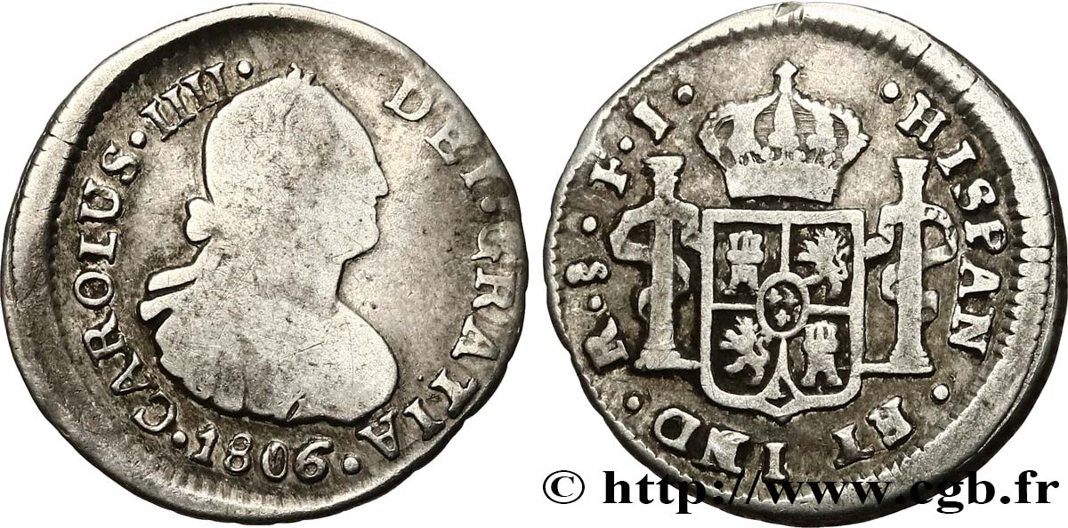 CHILE 1/2 Real Charles IV 1806 Santiago du Chili VF 