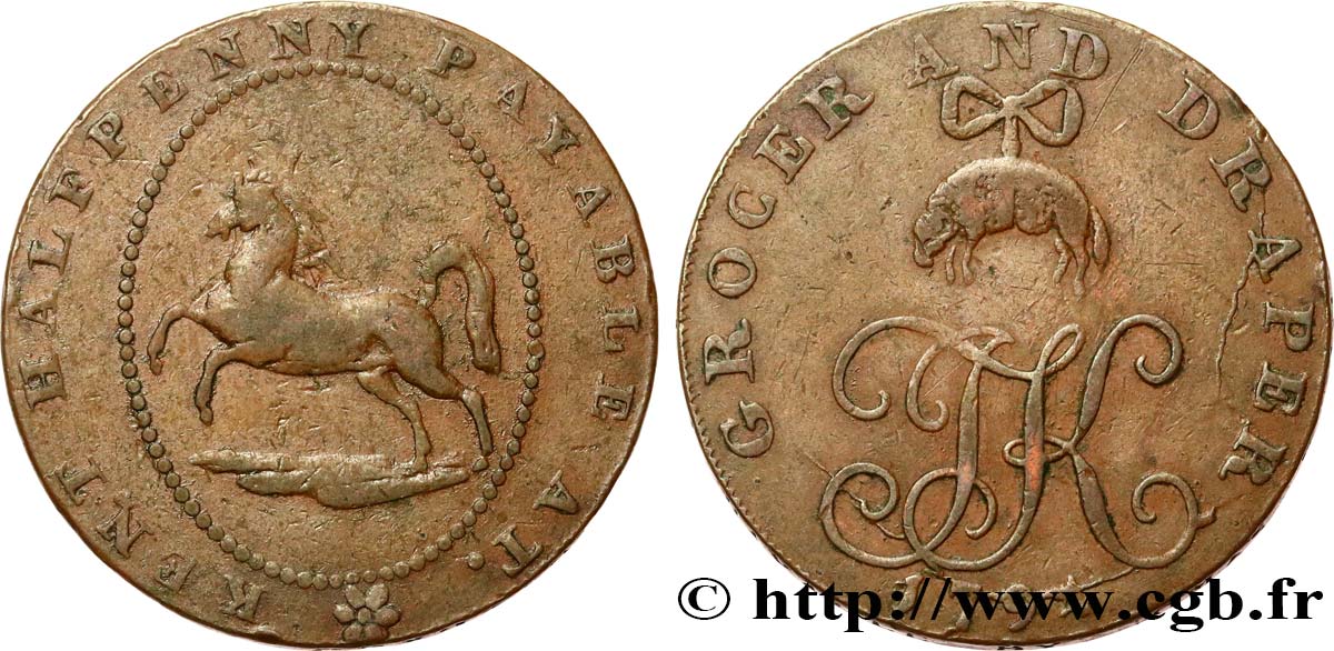 BRITISH TOKENS OR JETTONS 1/2 Penny - Kent 1794  VF 