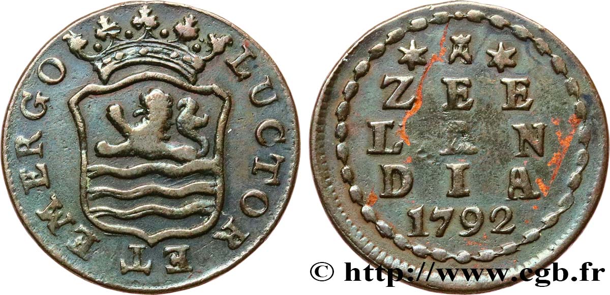 PAYS-BAS - PROVINCES-UNIES 1 Duit Zélande 1792  TB+ 