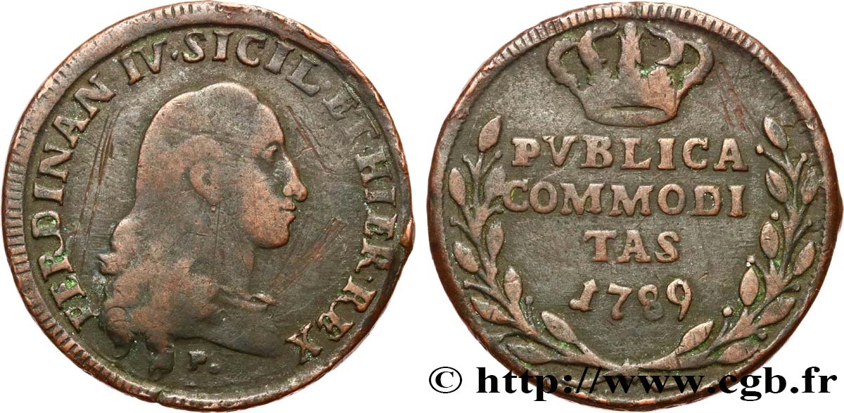 ITALY - KINGDOM OF THE TWO SICILIES 1 Publica Ferdinand IV 1789  VF 
