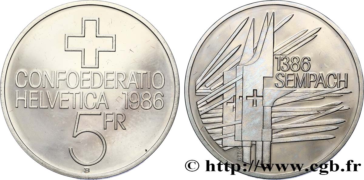 SUISSE 5 Francs Proof 500e anniversaire de la bataille de Sempach 1986 Berne - B SPL 
