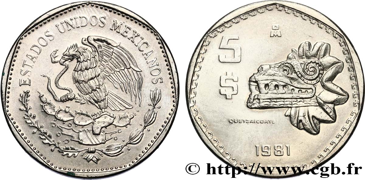 MÉXICO 5 Pesos - Quetzalcoalt 1981 Mexico MBC 