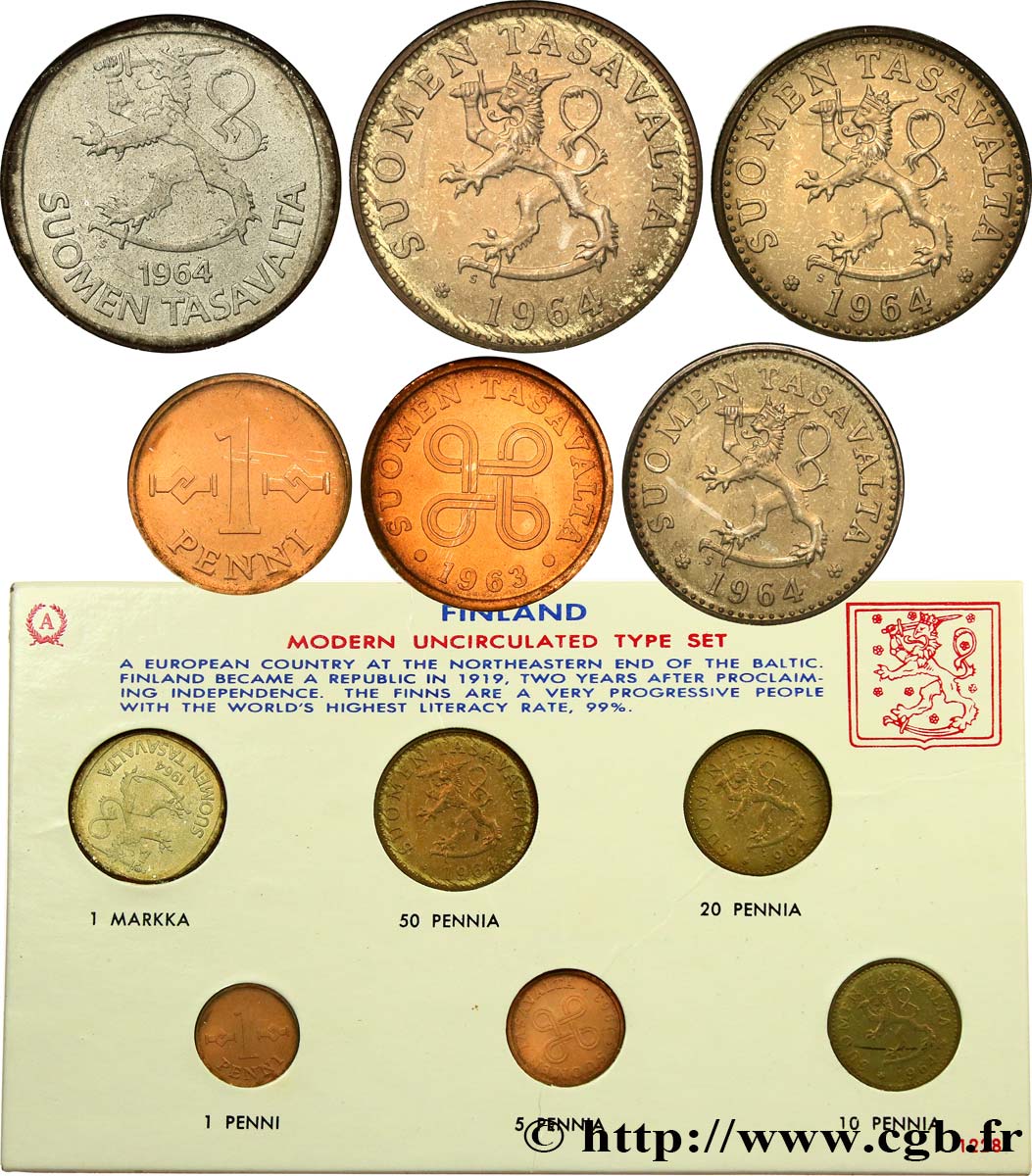 FINLANDE Série FDC - 6 monnaies 1963-1964  SPL 