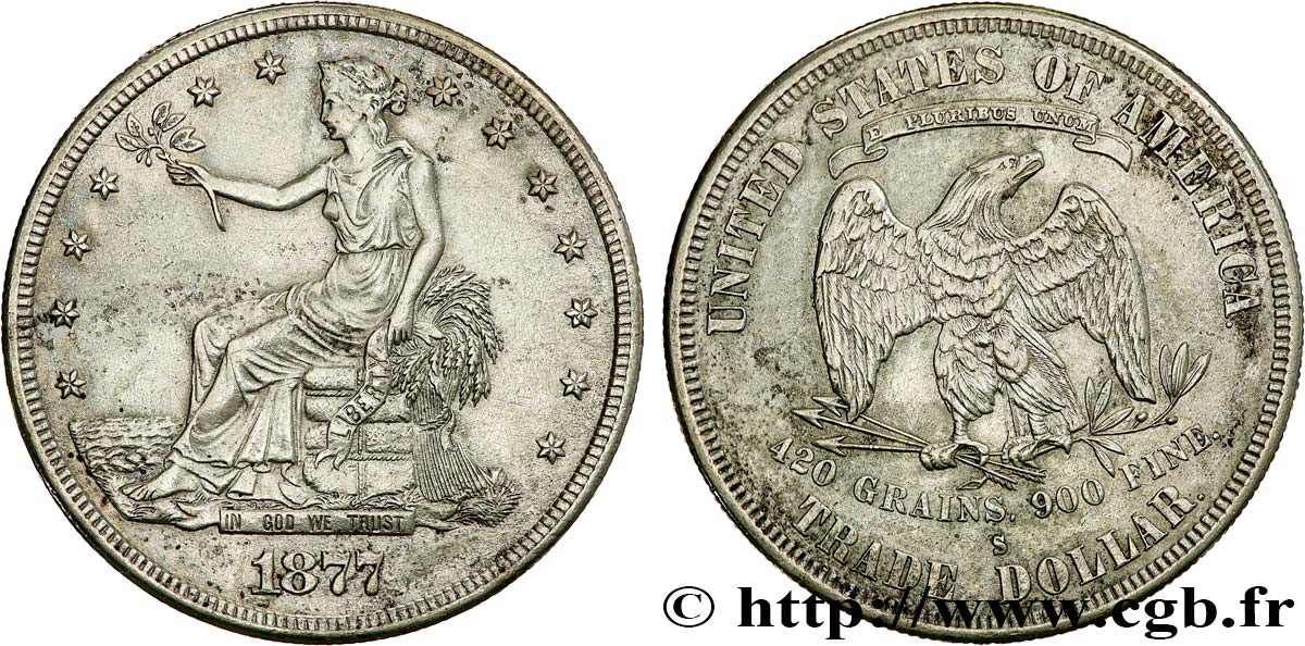 ÉTATS-UNIS D AMÉRIQUE 1 Dollar type “Trade Dollar” 1877 San Francisco AU 