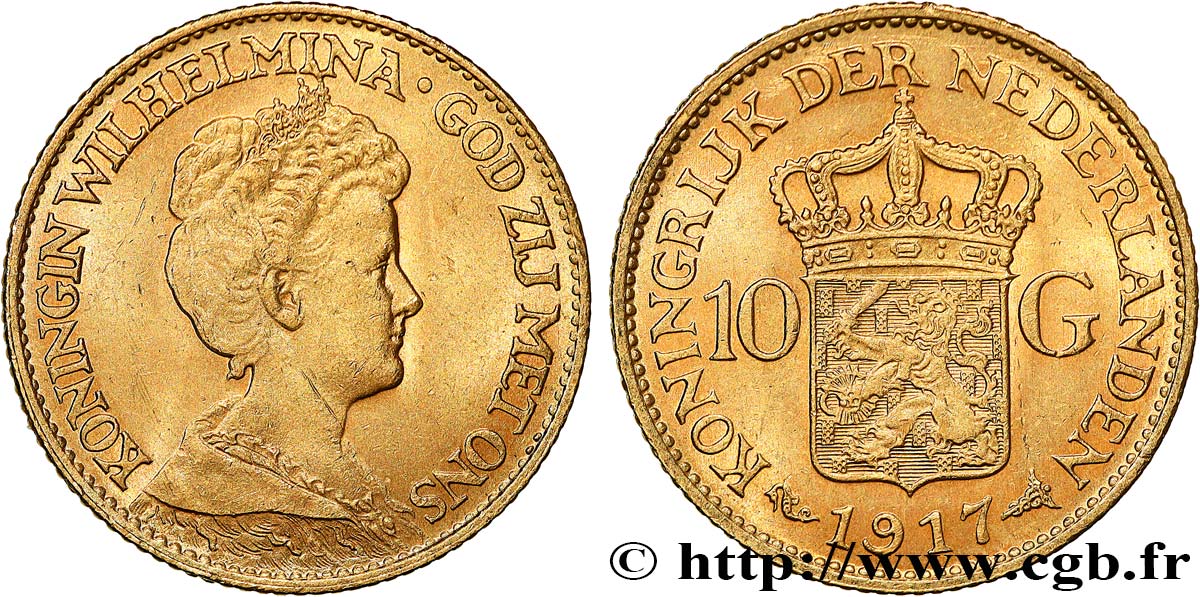 OR D INVESTISSEMENT 10 Gulden, 3e type Wilhelmina 1917 Utrecht SUP 