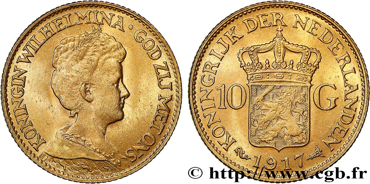 GOLD-, PALLADIUM- UND PLATIN-INVESTITIONEN 10 Gulden, 3e type Wilhelmina 1917 Utrecht VZ 