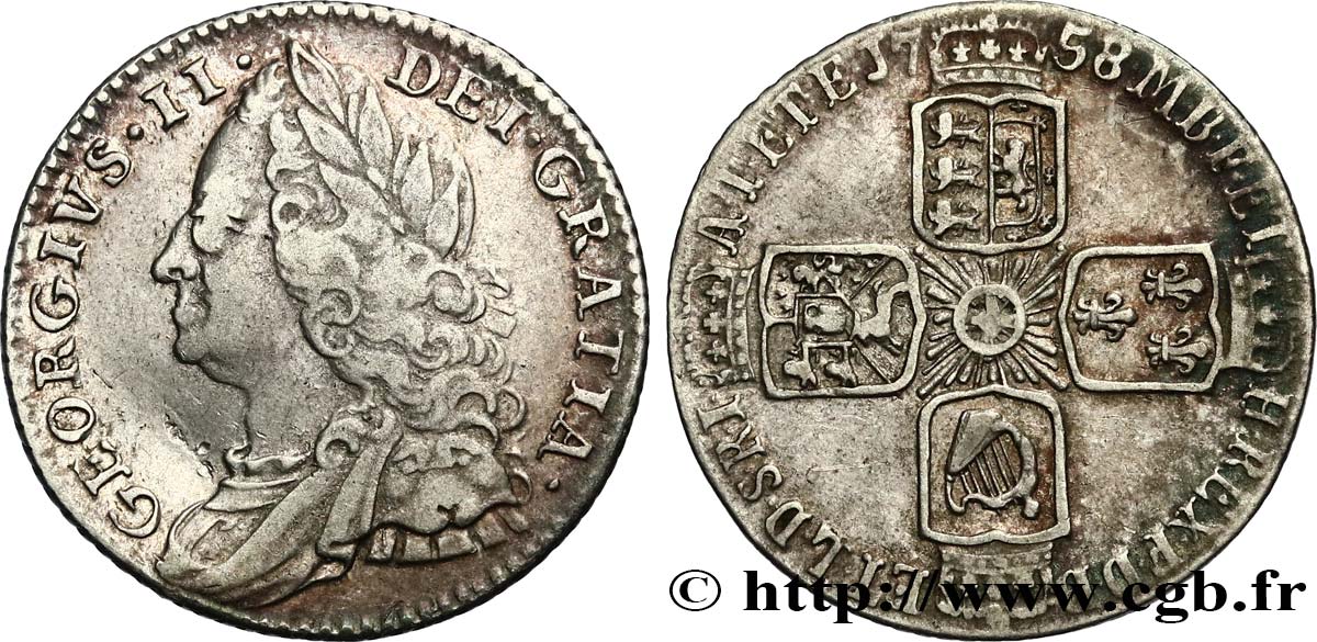 GRANDE-BRETAGNE - GEORGES II 6 Pence  1758  TTB 