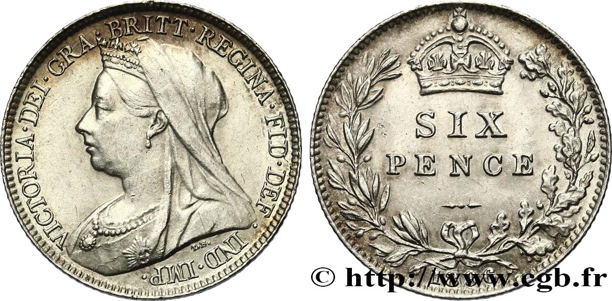 UNITED KINGDOM 6 Pence Victoria “vieille tête” 1896  XF 