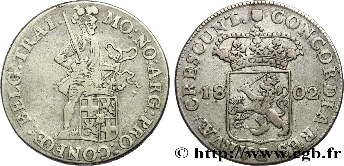 PAYS-BAS - RÉPUBLIQUE BATAVE Ducat d’argent ou Risksdaler 1802 Utrecht TTB 