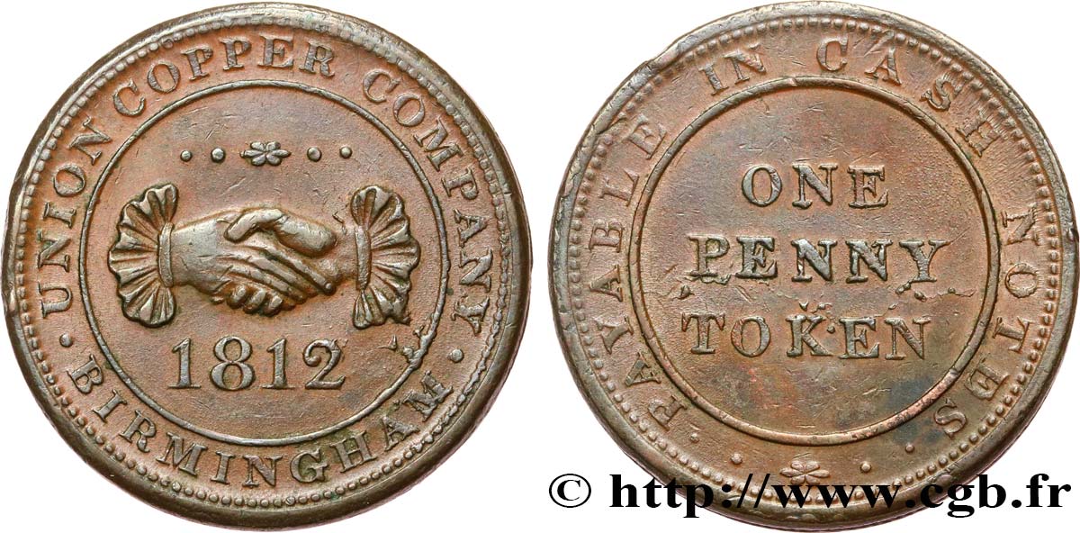 BRITISH TOKENS OR JETTONS 1 Penny Token 1812  AU 