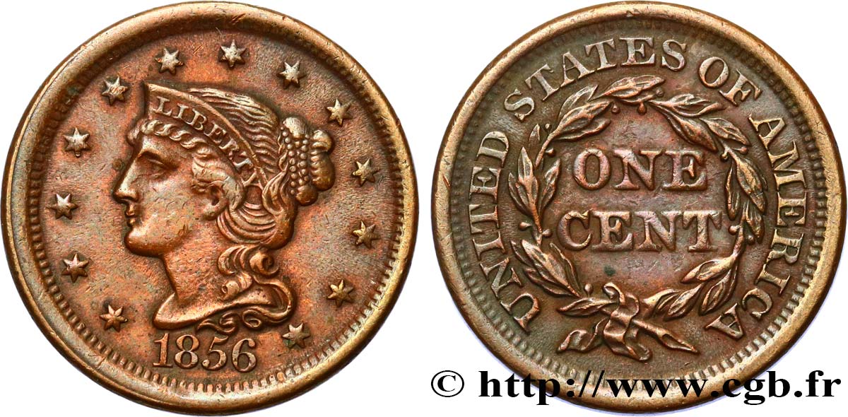 UNITED STATES OF AMERICA 1 Cent Liberté “Braided Hair” 1856 Philadelphie XF 