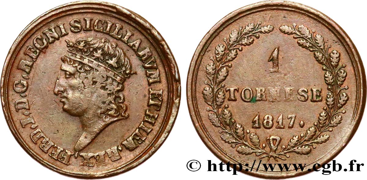 ITALIA - REINO DE LAS DOS SICILIAS 1 Tornese Ferdinand I 1817 Naples MBC 