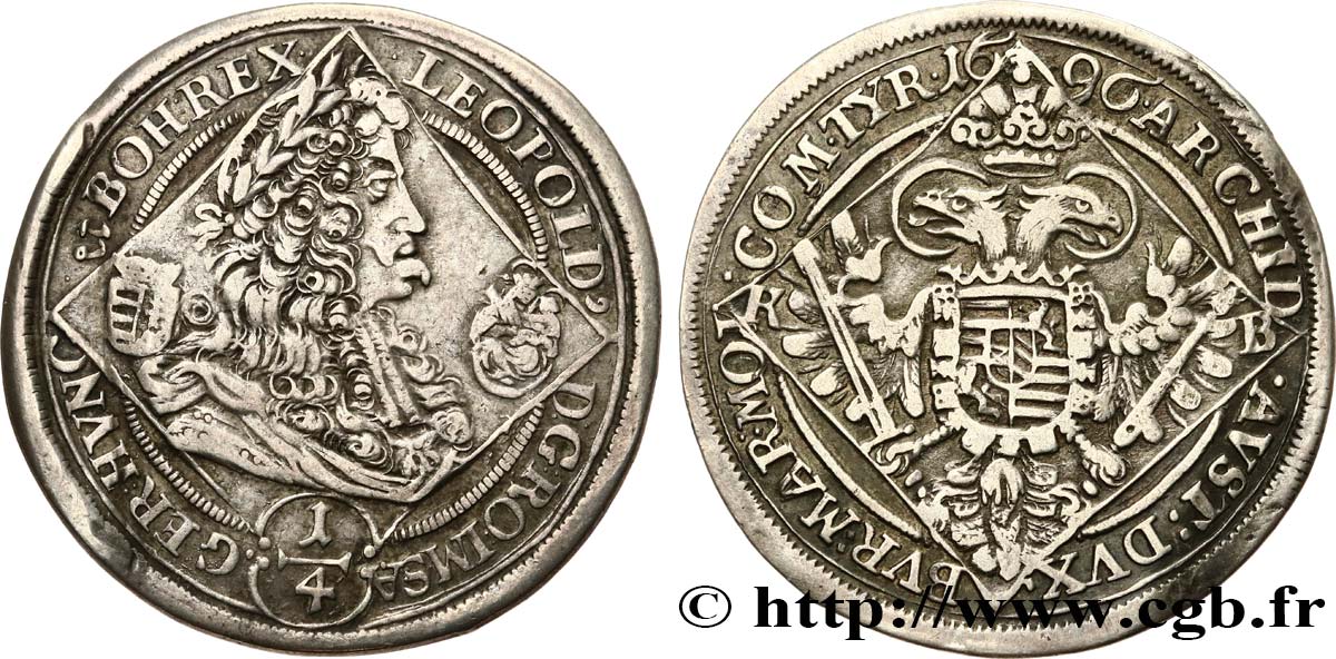 HUNGARY 1/4 Thaler Léopold Ier 1696 Kremnica XF 