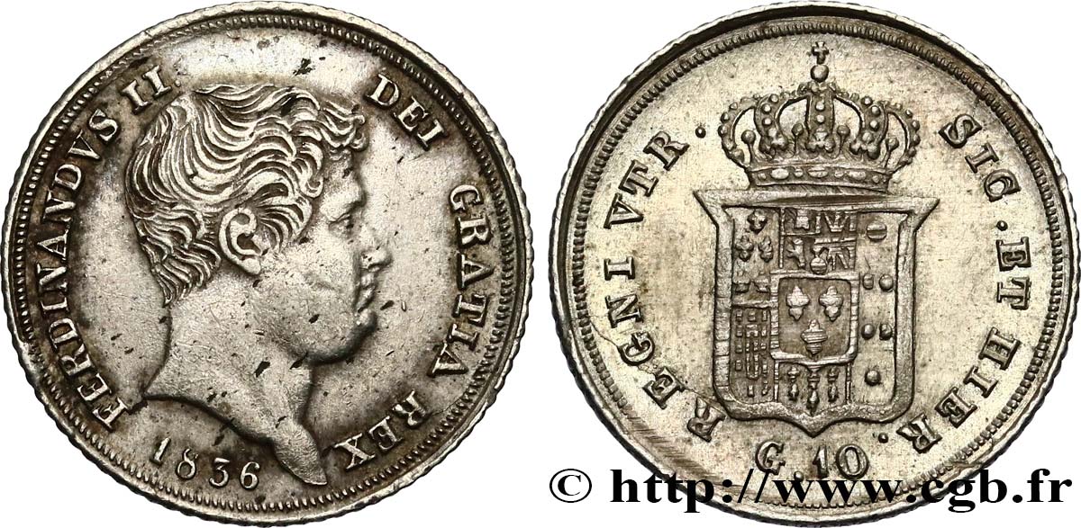 ITALIA - REINO DE LAS DOS SICILIAS 10 Grana Ferdinand II 1836  MBC 