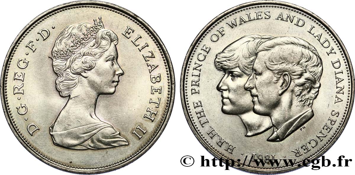VEREINIGTEN KÖNIGREICH 25 New Pence (1 Crown) mariage du Prince de Galles et de Lady Diana Spencer 1981  VZ 