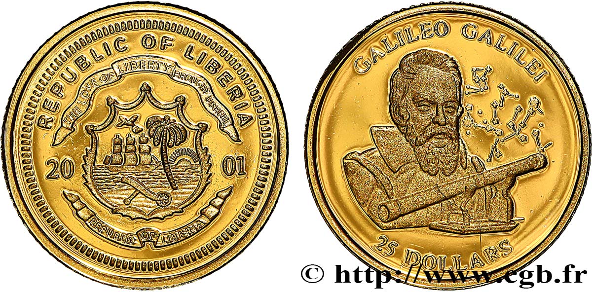 LIBERIA 25 Dollars Proof Galilée 2001  ST 