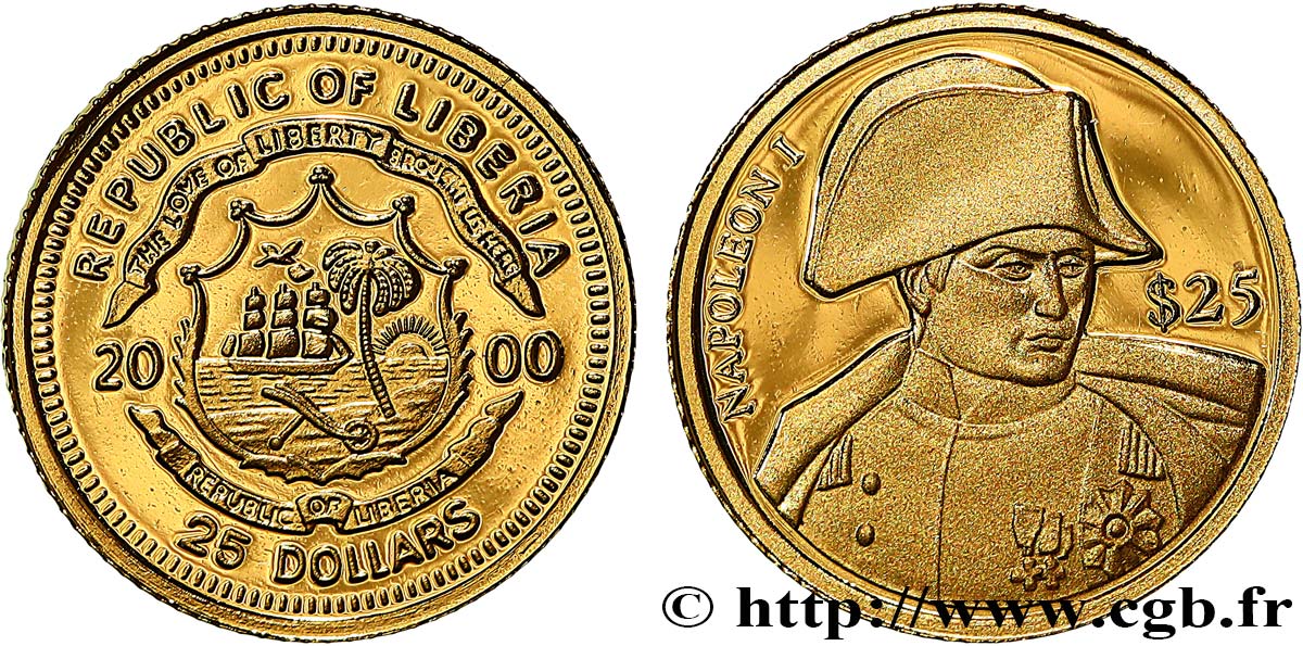 LIBERIA 25 Dollars Proof Napoléon 2000  MS 