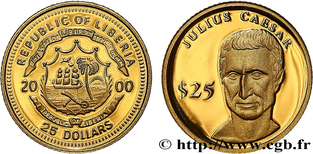 LIBERIA 25 Dollars Proof Jules César 2000  FDC 