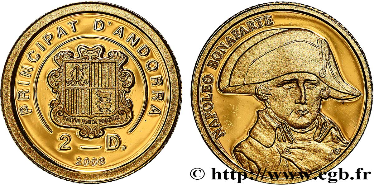 ANDORRA (PRINCIPALITY) 2 Diners Proof Napoléon Bonaparte 2008  MS 