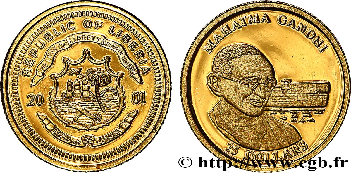 LIBERIA 25 Dollars Proof Gandhi 2001  MS 