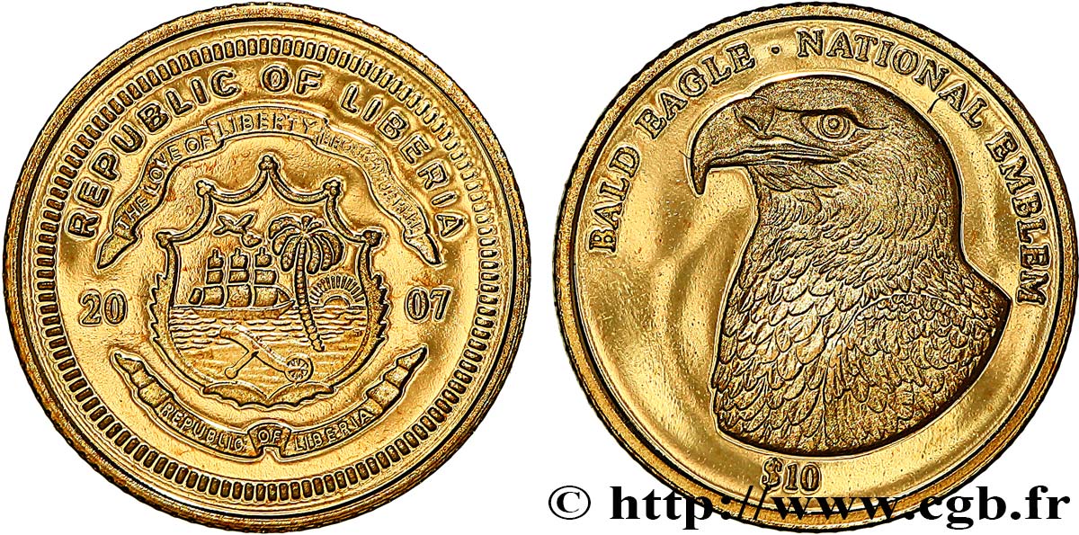 LIBERIA 10 Dollars Proof Aigle 2007  FDC 