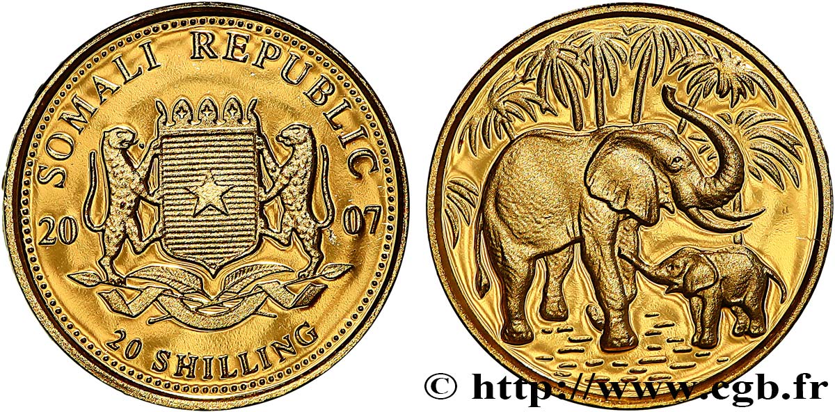 SOMALIE 20 Shillings Proof Éléphant 2007  FDC 