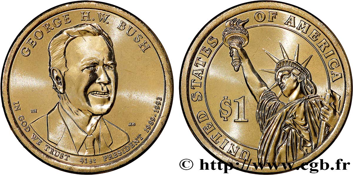 UNITED STATES OF AMERICA 1 Dollar George H. W. Bush tranche B 2020 Denver MS 