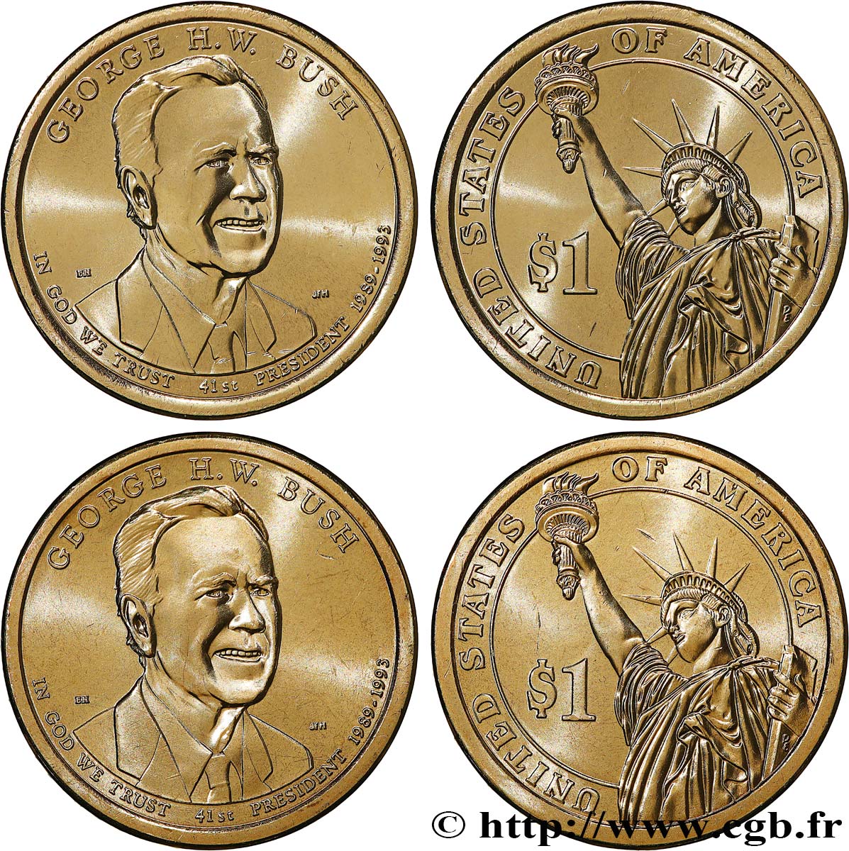 UNITED STATES OF AMERICA Lot de 2 monnaies de 1 Dollar George H. W. Bush 2020 Philadelphie MS 