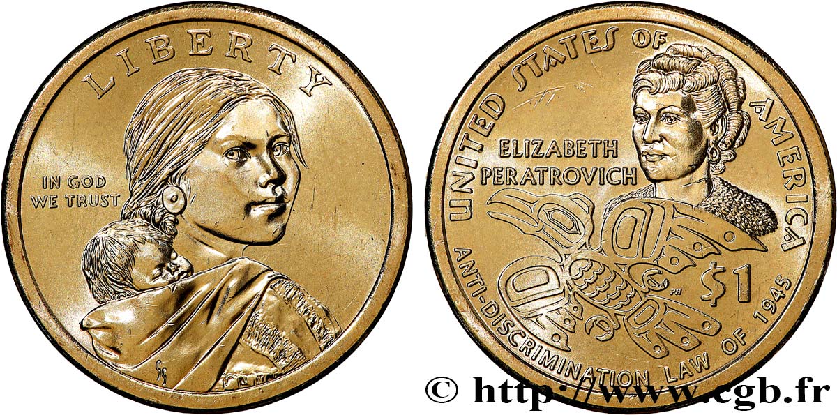UNITED STATES OF AMERICA 1 Dollar Elizabeth Peratrovich 2020 Philadelphie MS 