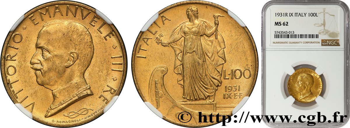 ITALIA 100 Lire, an IX 1931 Rome SPL62 NGC