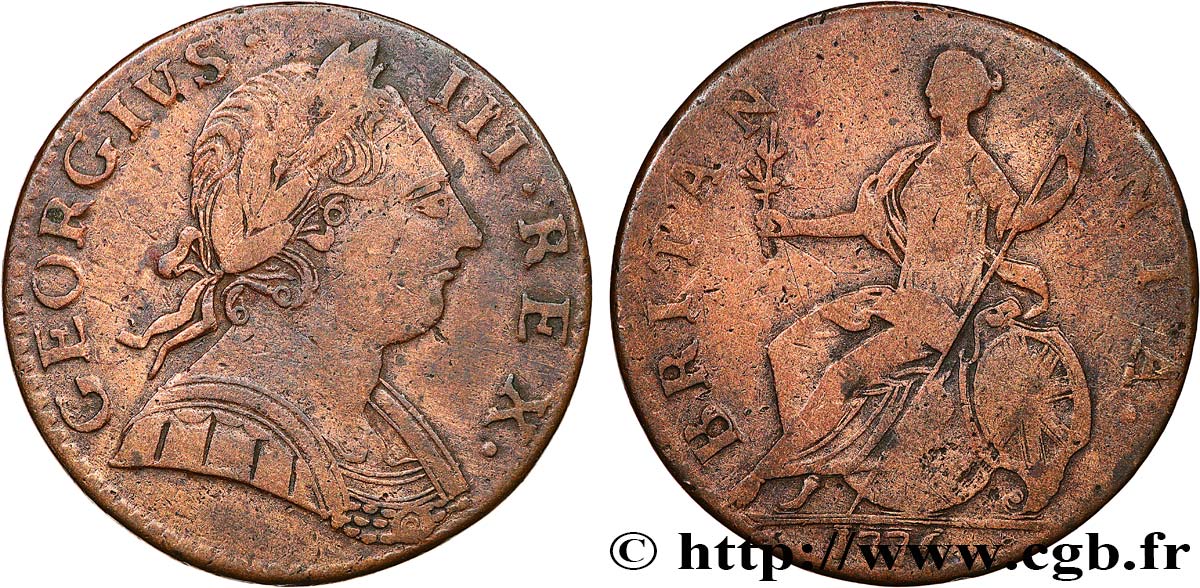 REINO UNIDO 1/2 Penny Georges III 1775 Londres BC 