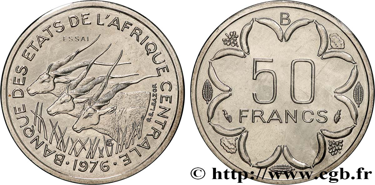 CENTRAL AFRICAN STATES Essai de 50 Francs antilopes lettre ‘B’ République Centrafricaine 1976 Paris MS 