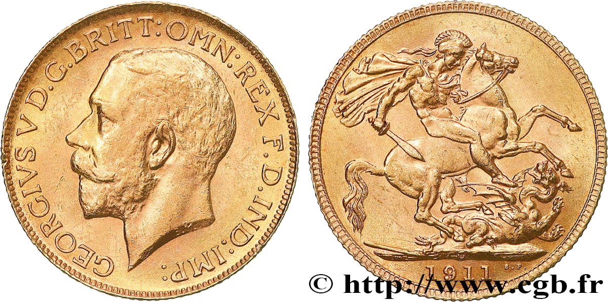 INVESTMENT GOLD 1 Souverain Georges V 1911 Ottawa MBC+ 