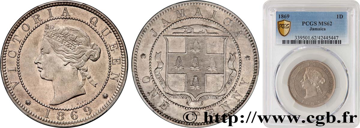 JAMAÏQUE 1 Penny Victoria 1869  SUP62 PCGS