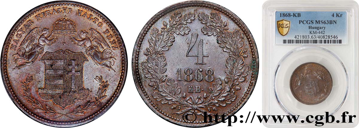 HONGRIE 4 Krajczár 1868 Kormoczbanya SPL63 PCGS