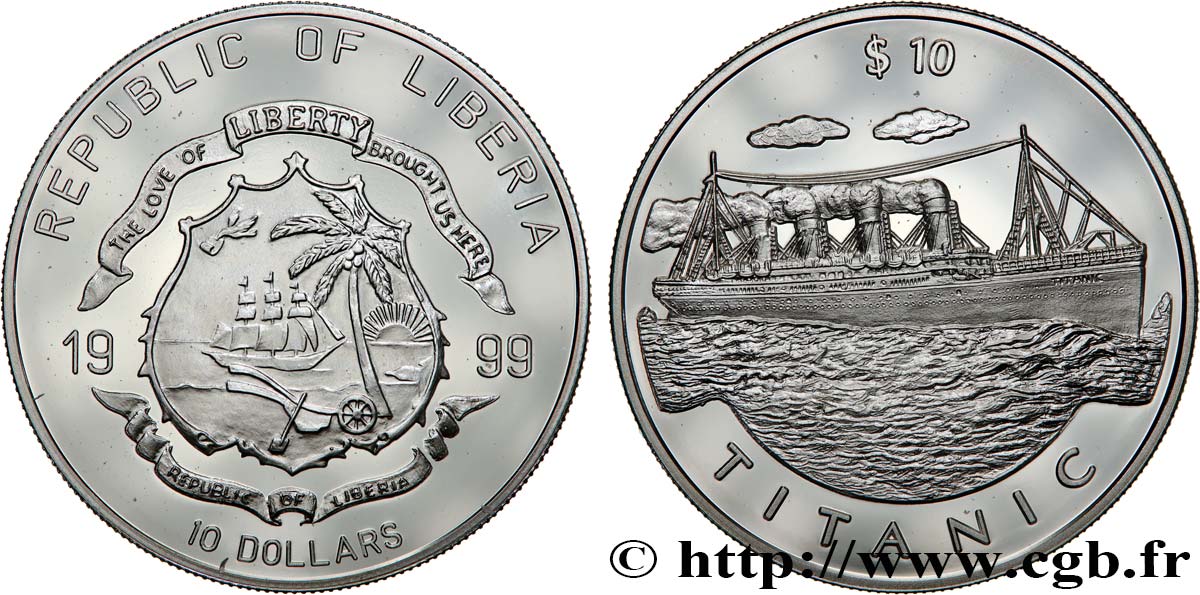 LIBERIA 10 Dollars Proof Titanic 1999  MS 