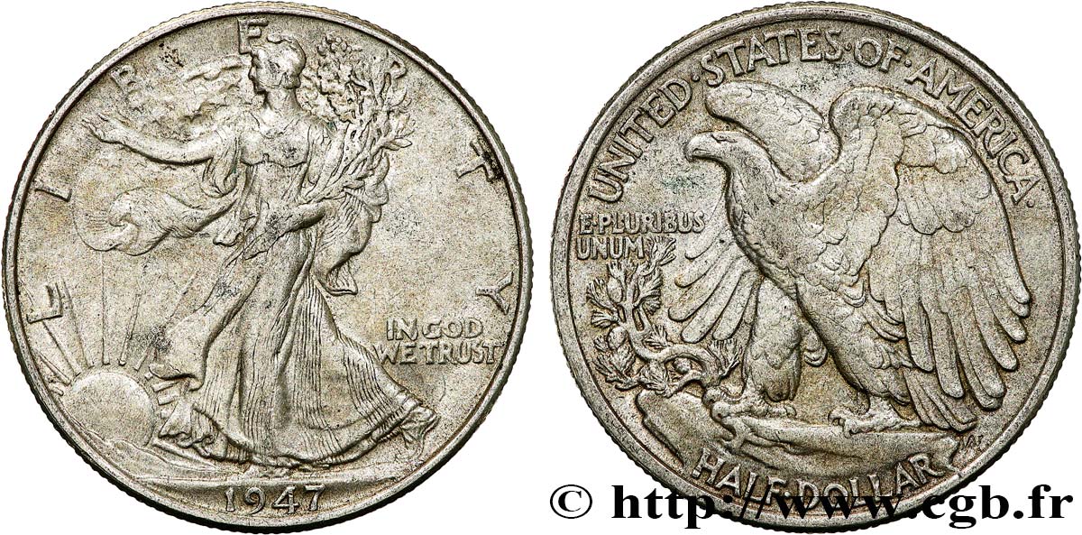 ÉTATS-UNIS D AMÉRIQUE 1/2 Dollar Walking Liberty 1947 Philadelphie TB+ 