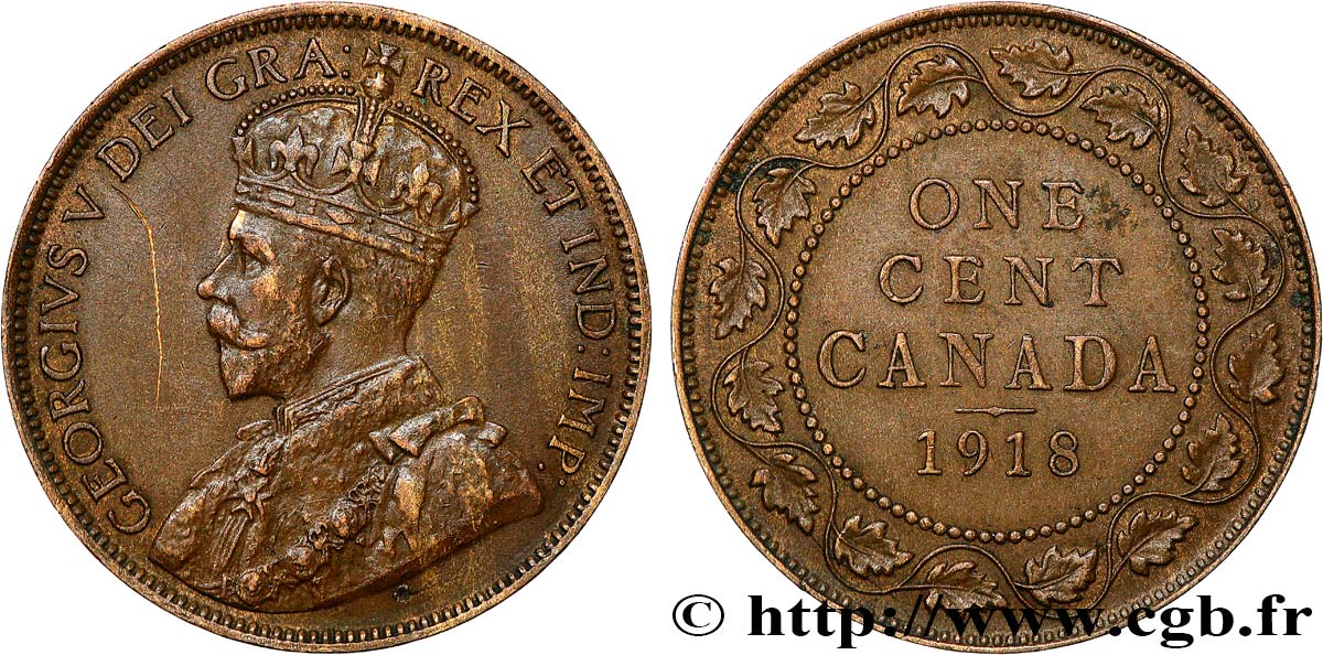 CANADA 1 Cent Georges V 1918  TTB+ 