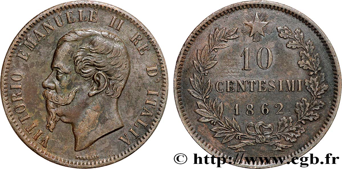 ITALIE 10 Centesimi Victor Emmanuel II 1862  TTB 